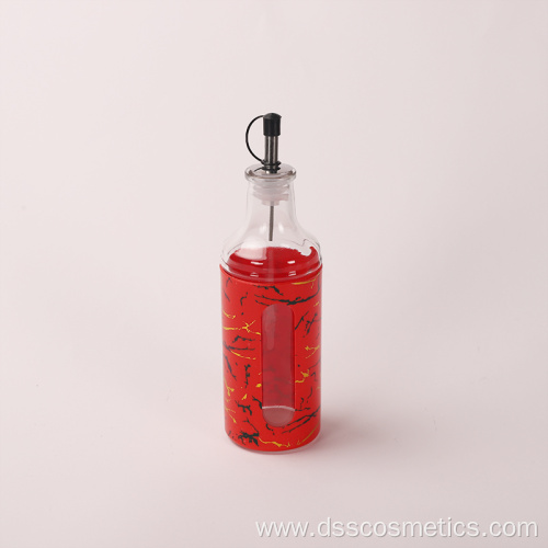 Kitchen oil pot seasoning bottle set with shelf red marble grain glass sealed pot 400ml oil pot 150ml seasoning bottle